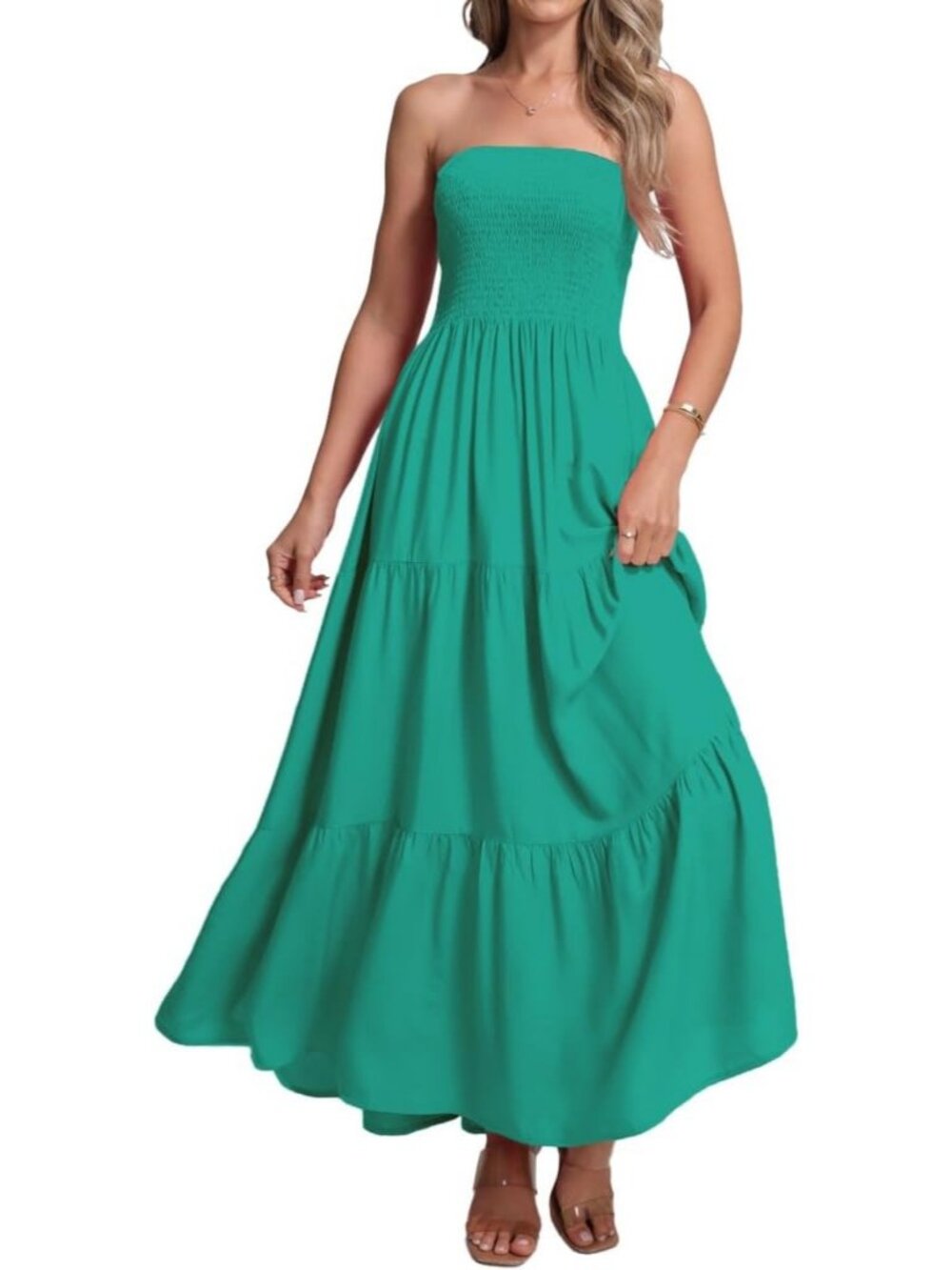 Women's Light Green Casual Off Shoulder Strapless Tube Top Beach Maxi Dress